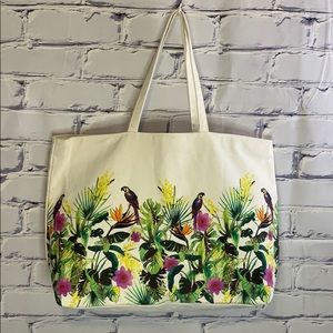 NWOT Clarins Tote fabric birds and jungle